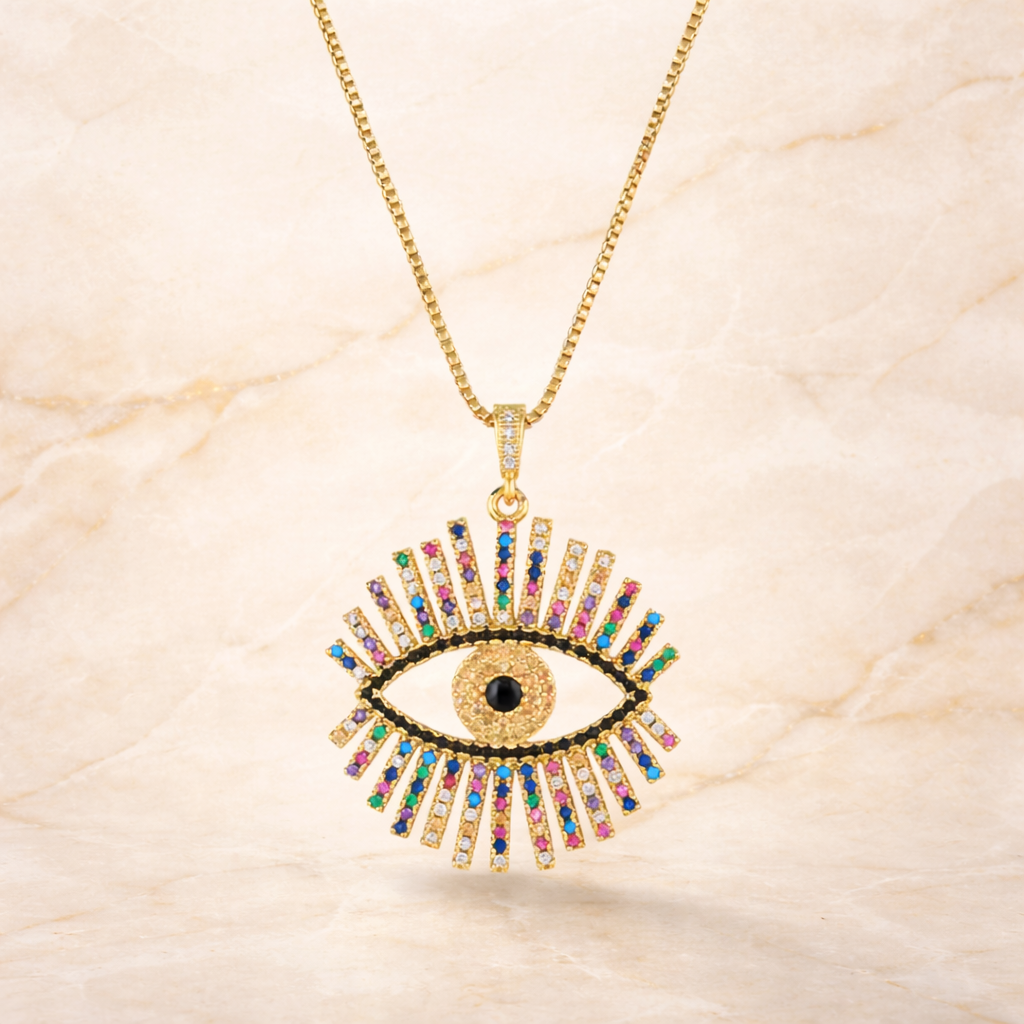 Colorful Evil Eye Protection Pendant – Gold Plated