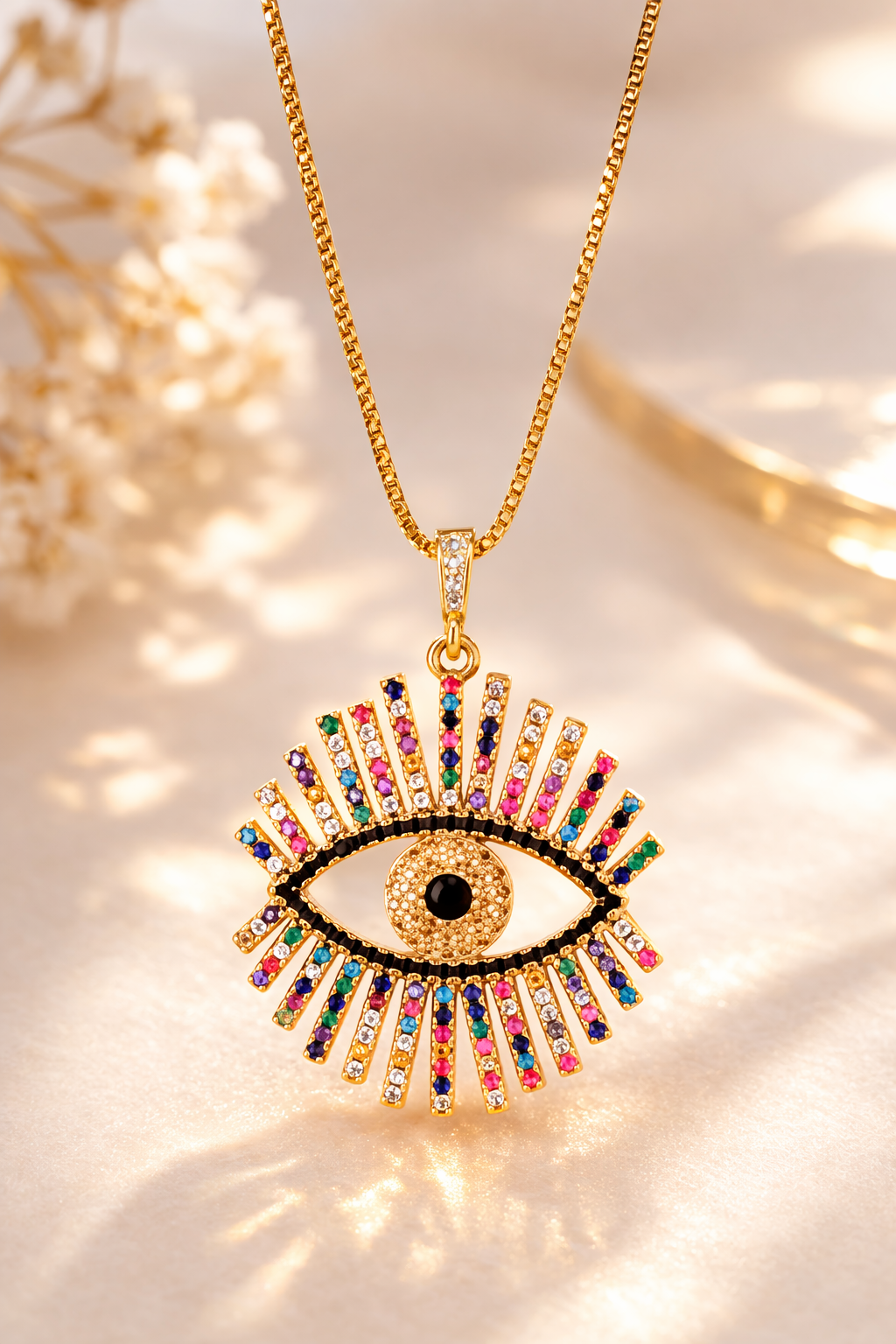 Colorful Evil Eye Protection Pendant – Gold Plated