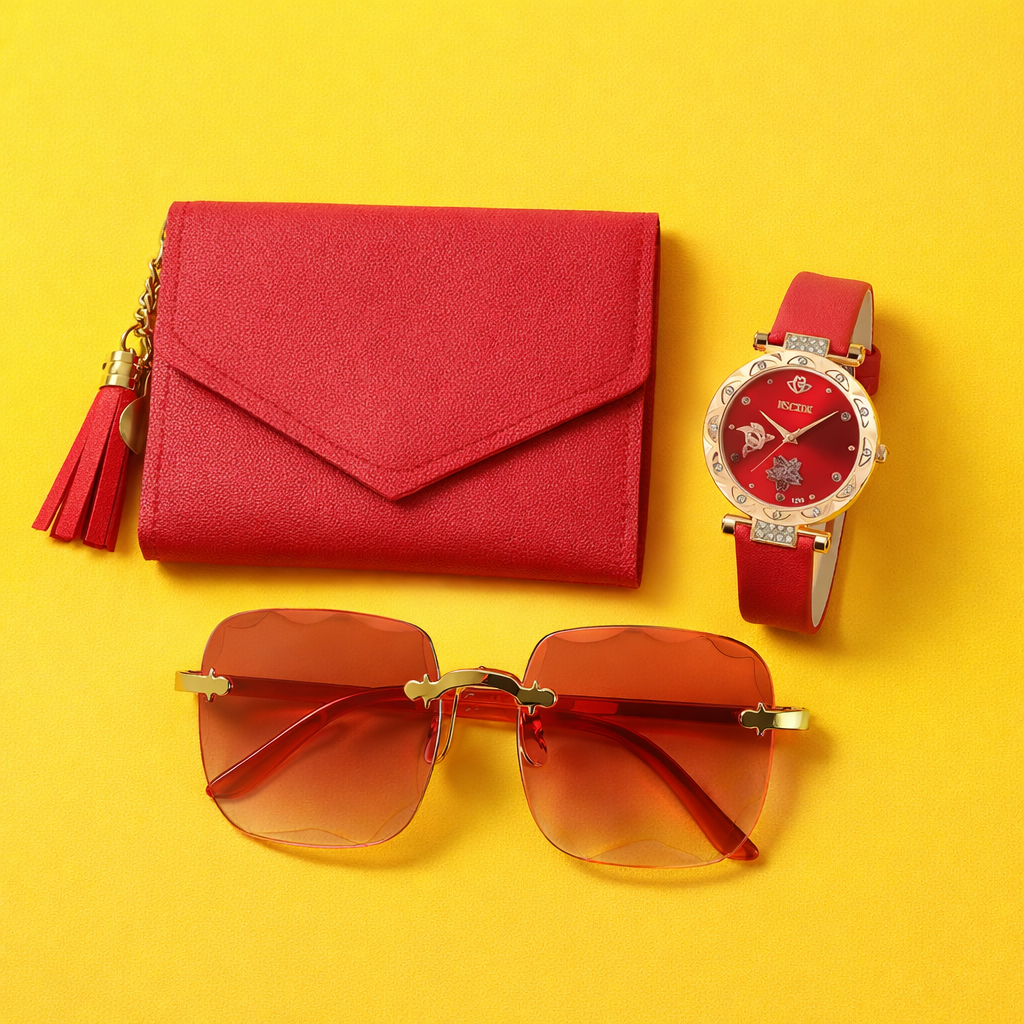Ultimate Red Luxury Gift Set – 3-Piece Wallet, Watch & Sunglasses