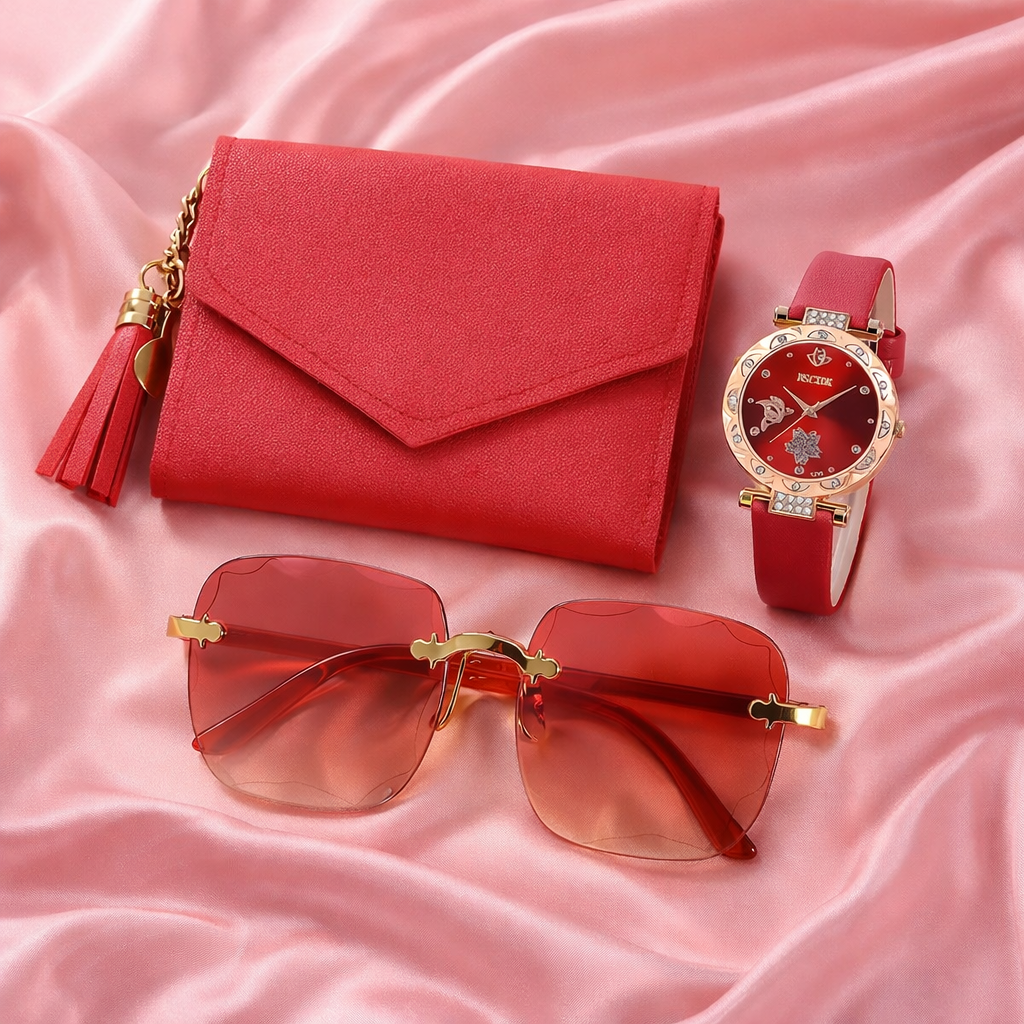 Ultimate Red Luxury Gift Set – 3-Piece Wallet, Watch & Sunglasses
