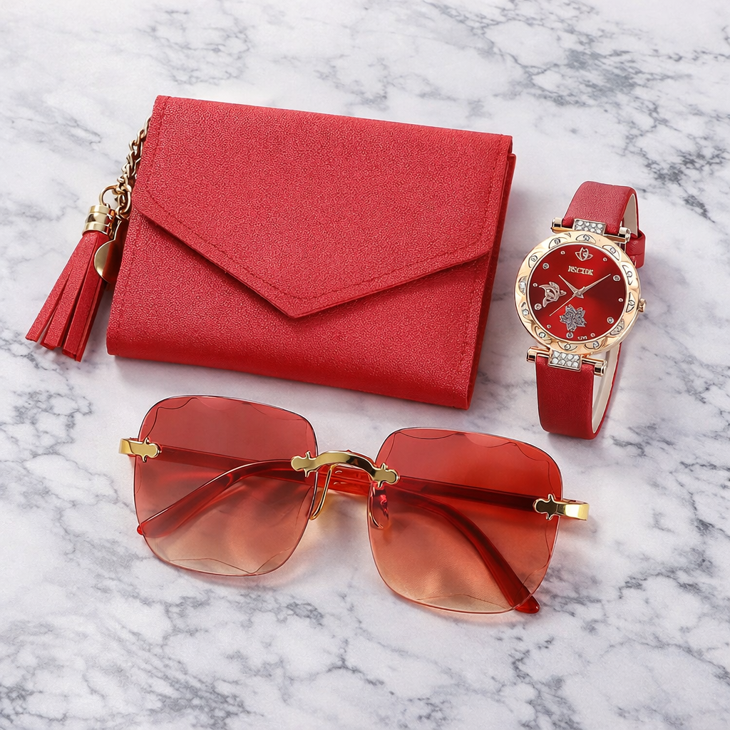 Ultimate Red Luxury Gift Set – 3-Piece Wallet, Watch & Sunglasses