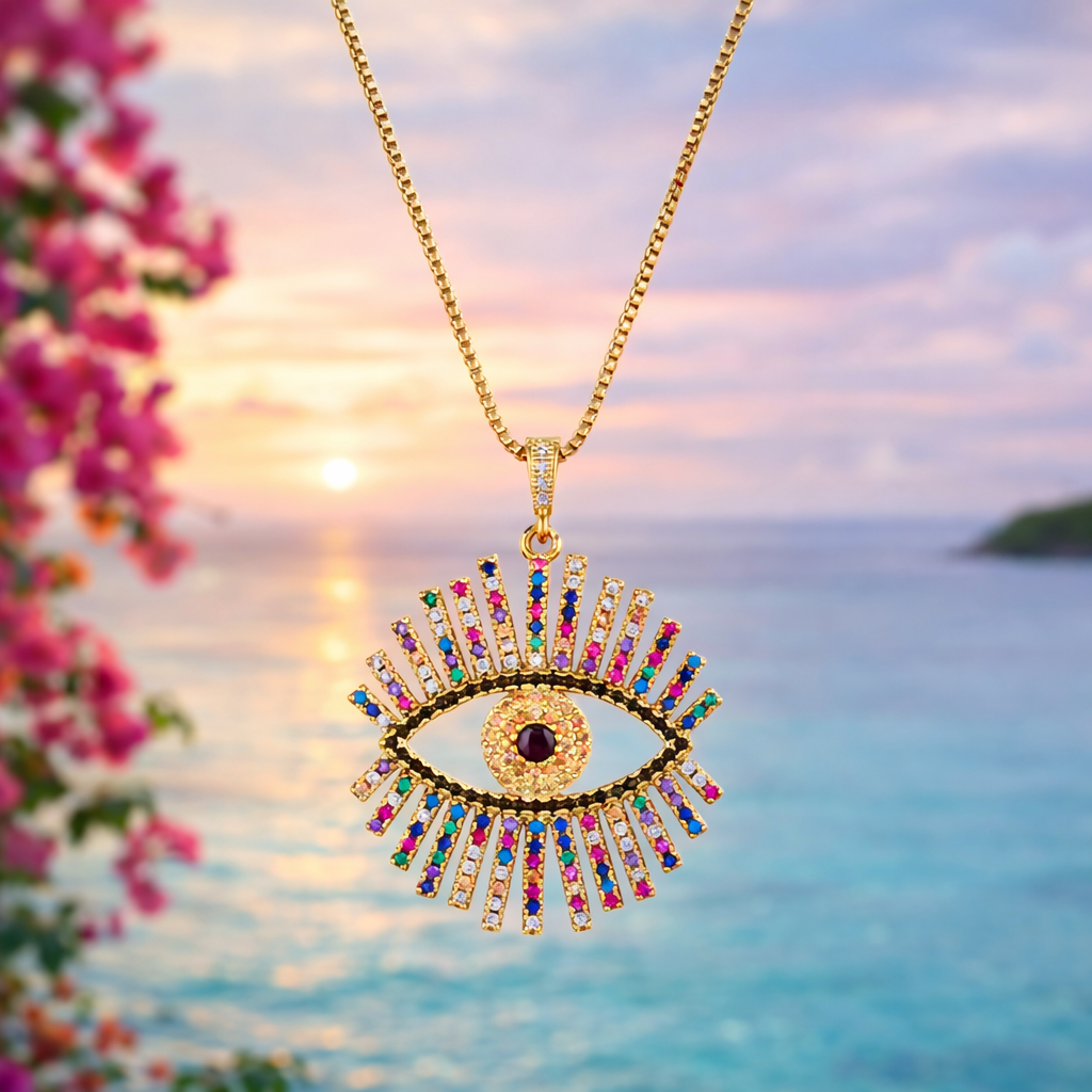 Colorful Evil Eye Protection Pendant – Gold Plated